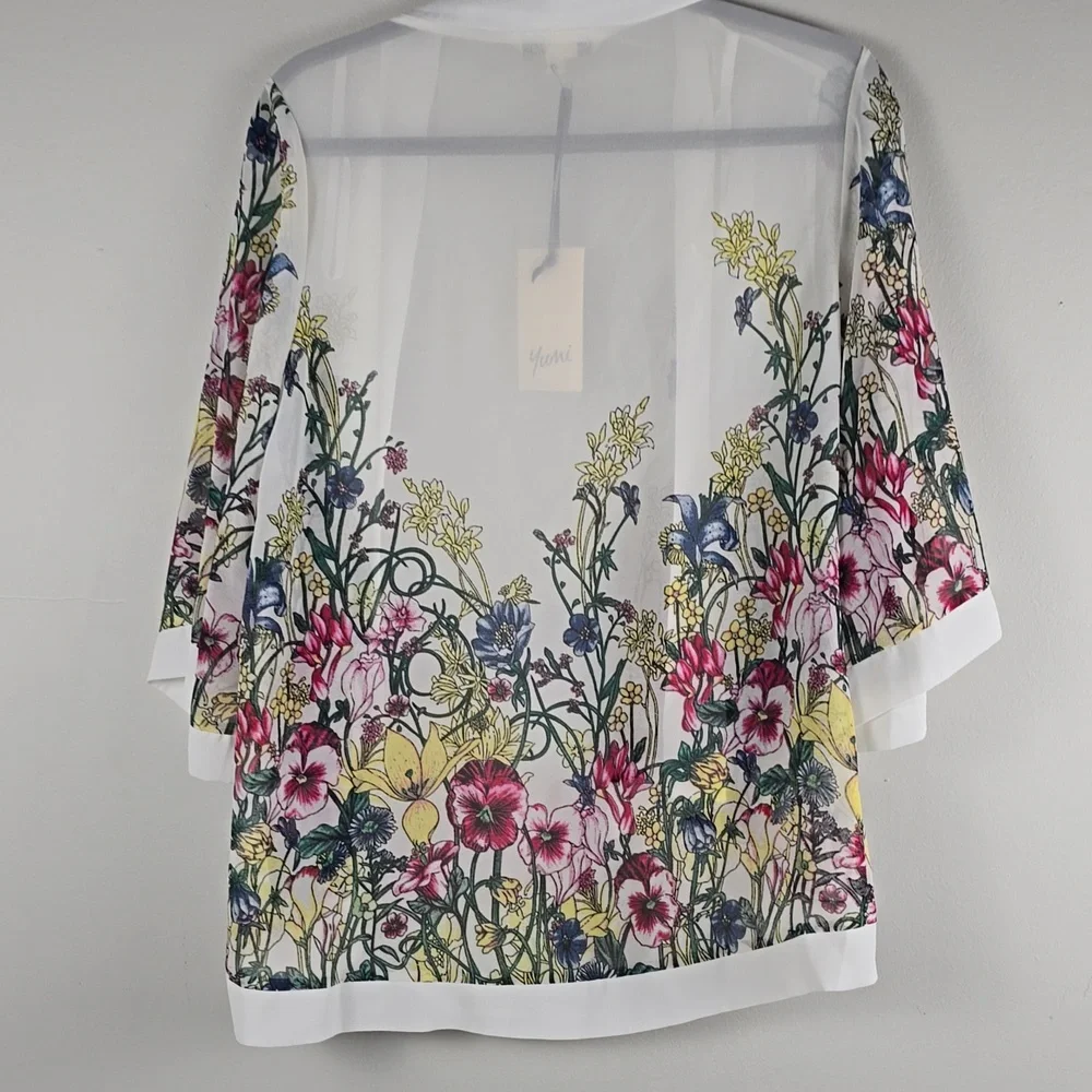 New Yumi Sheer Floral Kimono Cardigan - Picture 3 of 3